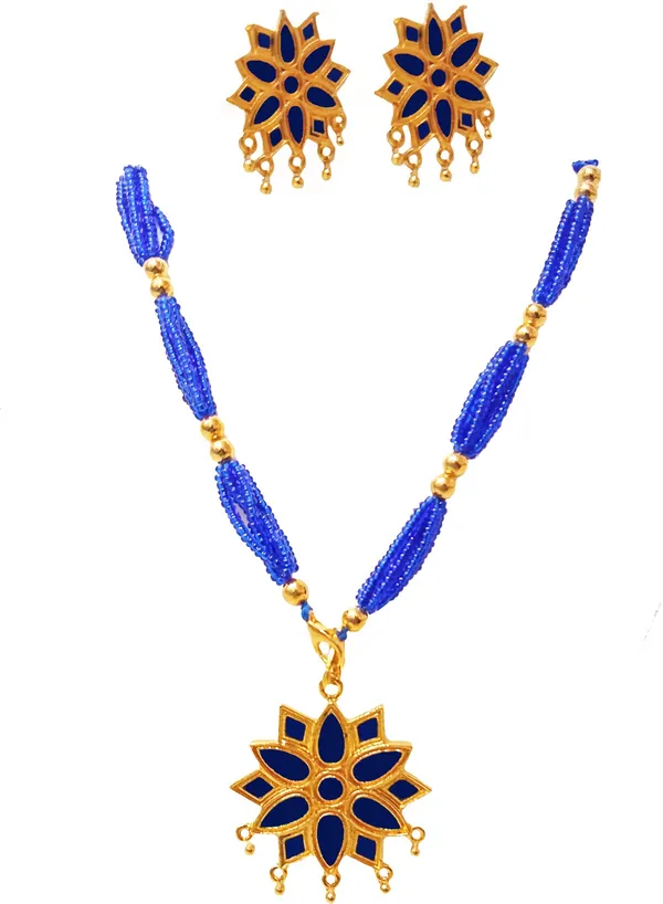 Assamese_Traditional_Gold_Plated_Blue_Meenakari_Star_Tassel_Jewellery_Set_For_Women_&_Girls
